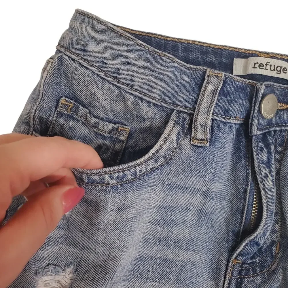 Refuge | Raw Hem Trashed Distressed Denim Jean Shorts High Waist